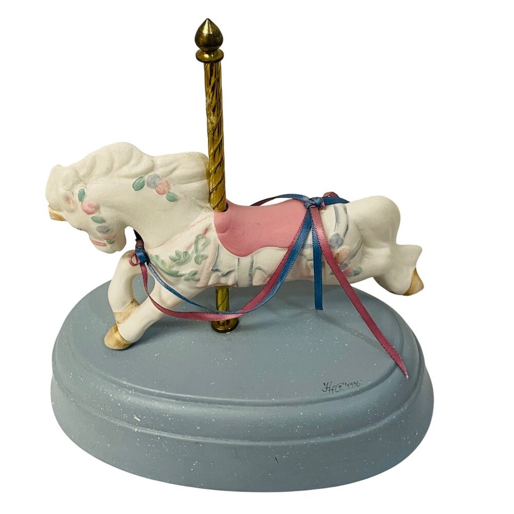 Hoopes  Carousel Horse‎ Figurine Hoopes With Floral Design & Blue Base Signed
